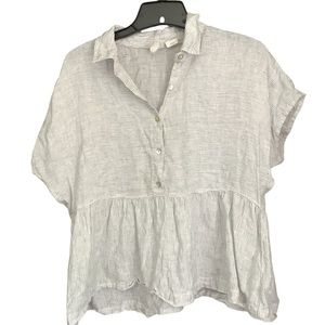 C&C California 100% Linen Half Button Micro Stripe Peplum Top